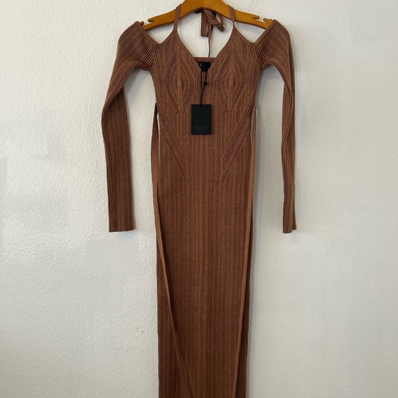 NBD STASIA Halter Rib Midi Dress in Camel Size S